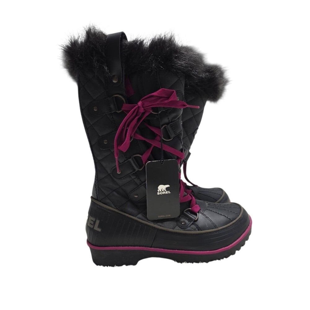 Sorel Tivoli Twist Winter Waterproof Women's Boots Black Purple Trim Size 8.5
